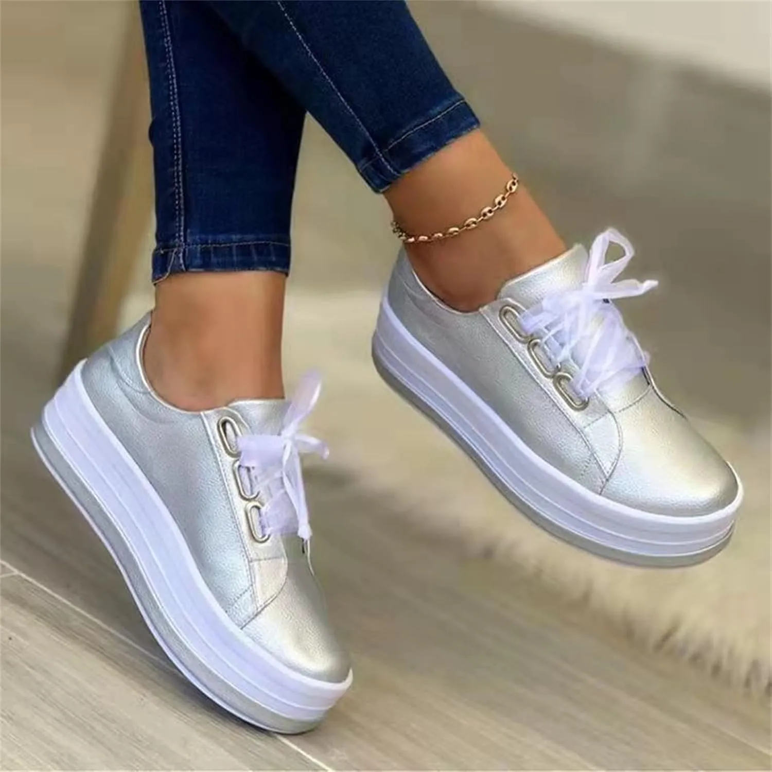 Lausiuoe Sneakers For Women Walking Shoes Comfortable Slip on Leather Shoes Low Top Non Slip Fashion Casual Flat Loafers