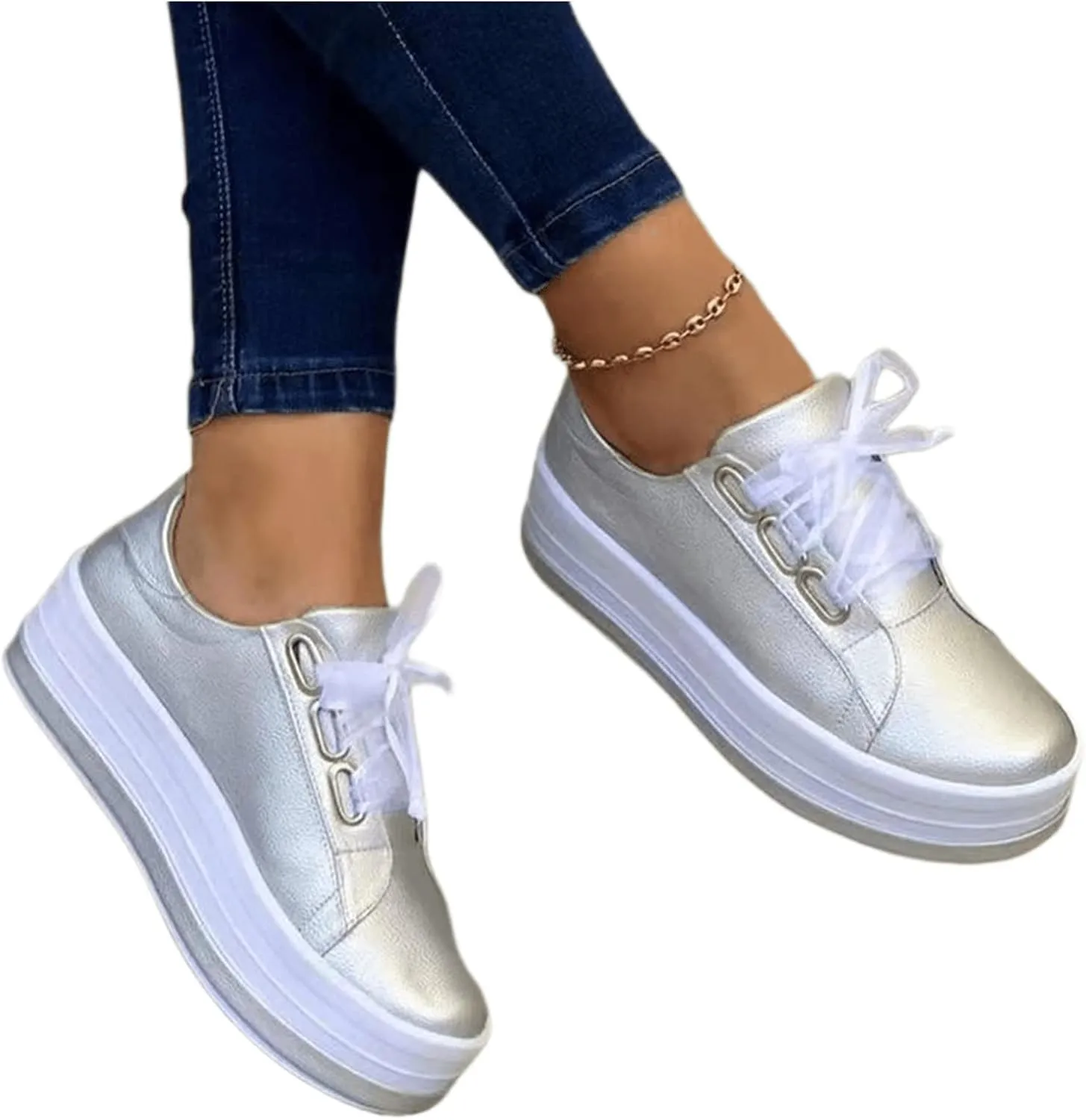 Lausiuoe Sneakers For Women Walking Shoes Comfortable Slip on Leather Shoes Low Top Non Slip Fashion Casual Flat Loafers