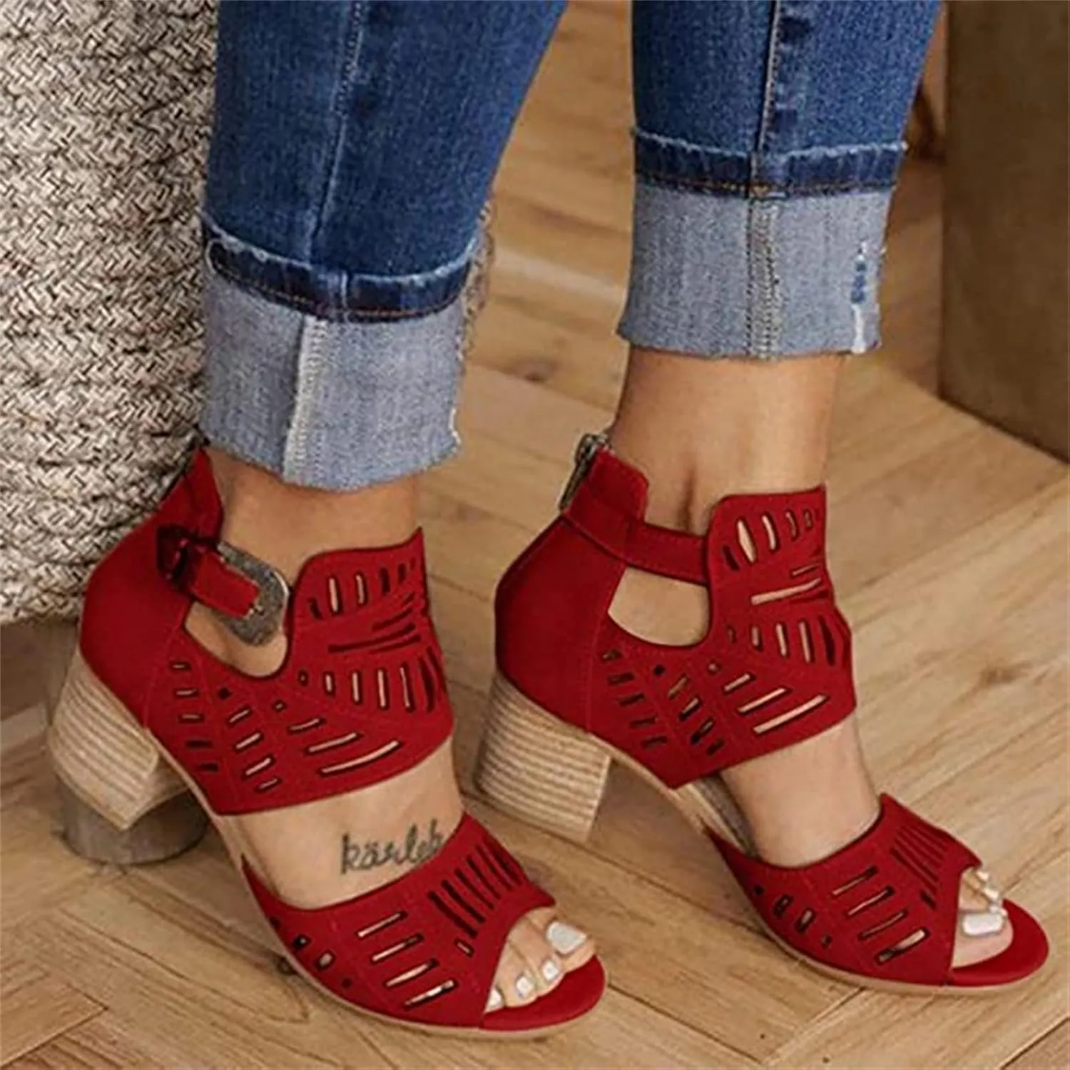 Lausiuoe Women Sandals,Womens Open Toe Ankle Strap Chunky Block High Heel Pump Sandals Casual Dressy Summer Sandals