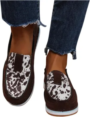 Masbird Fashion Shoes for Women Sneakers for Women Walking Shoes Casual Fashion Shoes Round Toe Loafer Lightweight Cozy Boat Shoes Slip-On Flat Shoes Coffee