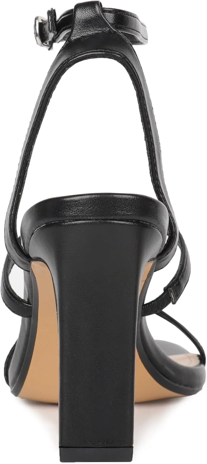 MAVMAX Strappy Heels for Women Square Toe Ankle Strap Buckle Heeled Sandals Lace Up Chunky High Heel Sandals Wedding Work Party Dress Shoes