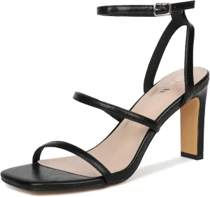 MAVMAX Strappy Heels for Women Square Toe Ankle Strap Buckle Heeled Sandals Lace Up Chunky High Heel Sandals Wedding Work Party Dress Shoes