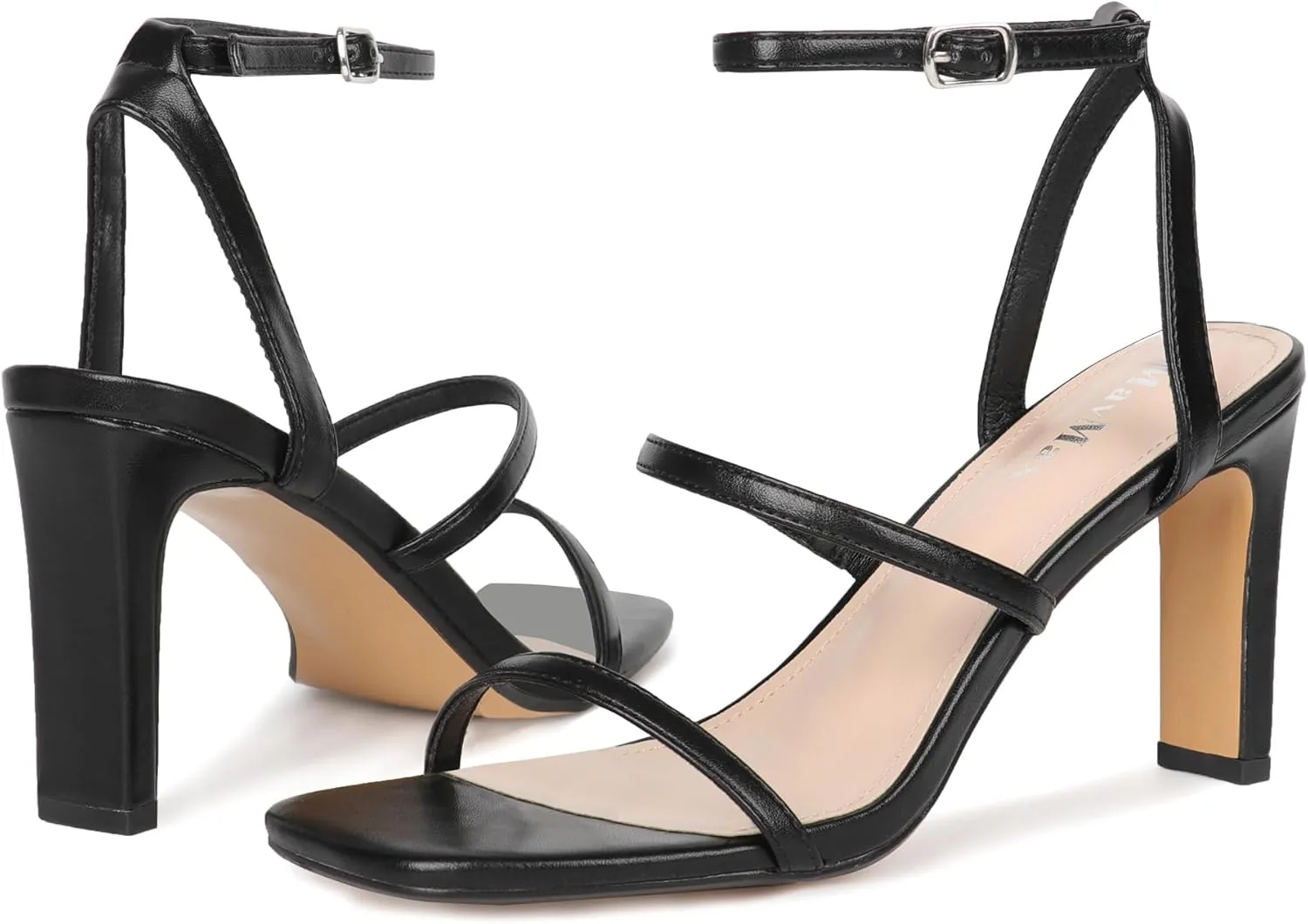 MAVMAX Strappy Heels for Women Square Toe Ankle Strap Buckle Heeled Sandals Lace Up Chunky High Heel Sandals Wedding Work Party Dress Shoes