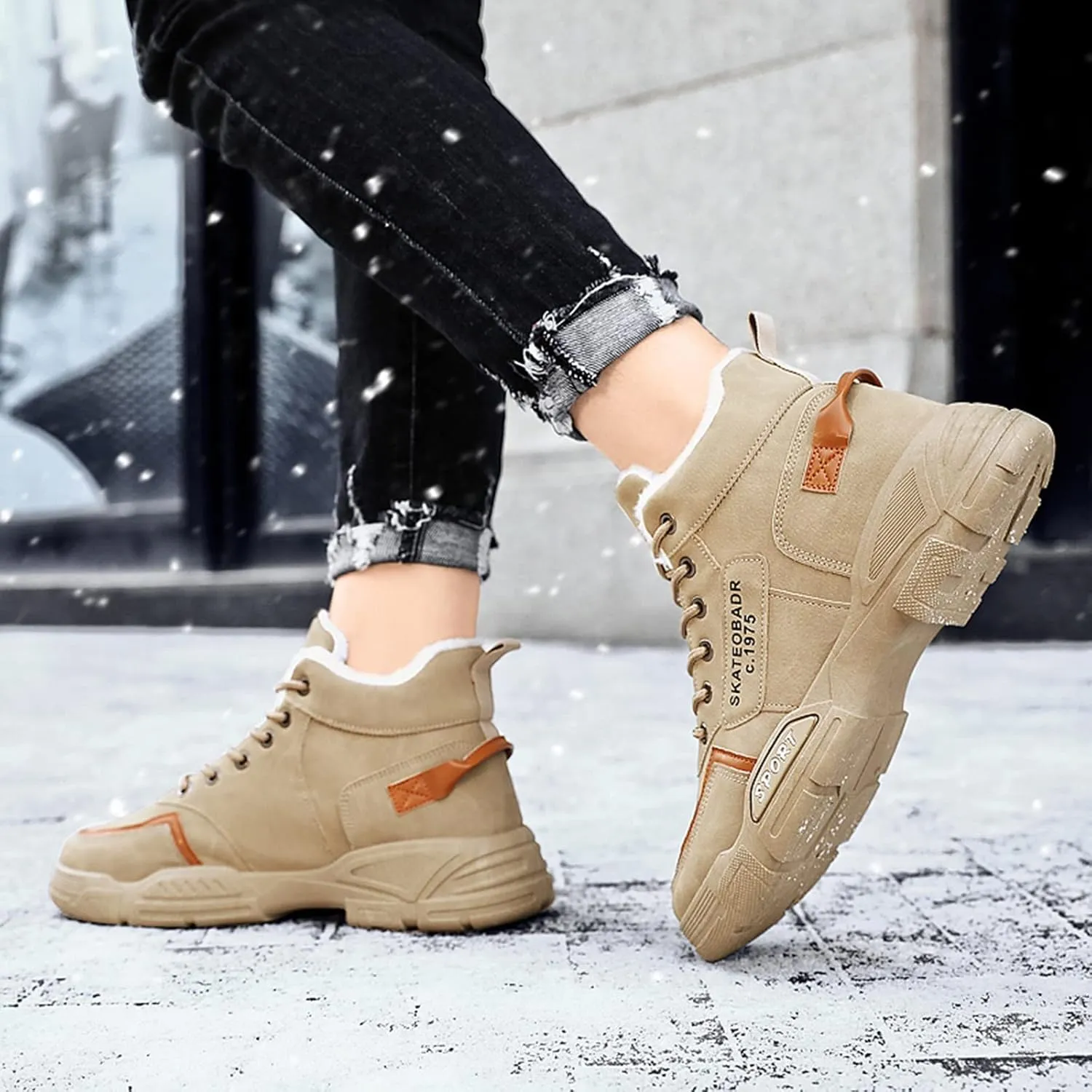 Men Slip on Walking Shoes Comfy Winter Warm Faux Furry Lined Hiking ShoesMemory Foam Breathable Mesh Fashion Sneakers Non Slip Arch Support Cushioning Athletic Running Shoes
