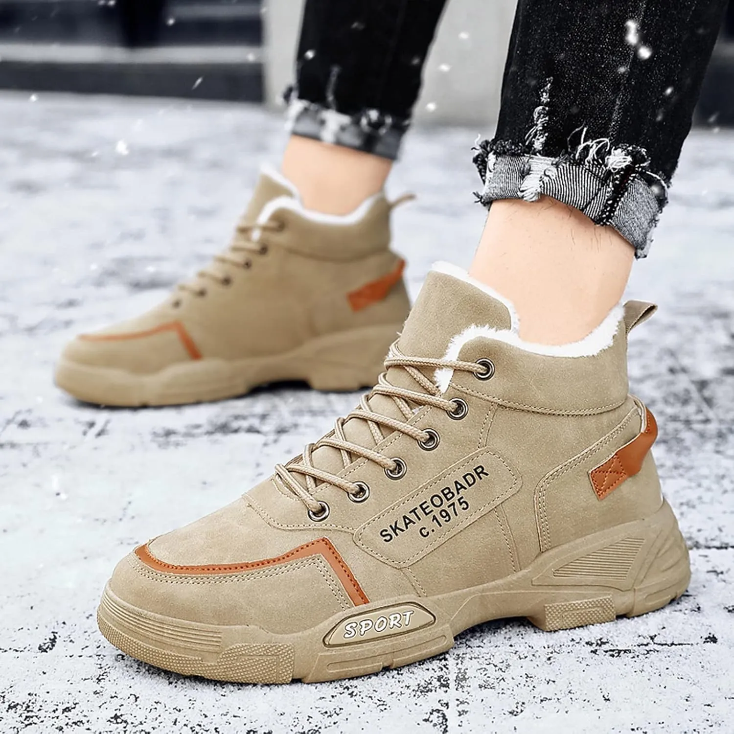 Men Slip on Walking Shoes Comfy Winter Warm Faux Furry Lined Hiking ShoesMemory Foam Breathable Mesh Fashion Sneakers Non Slip Arch Support Cushioning Athletic Running Shoes
