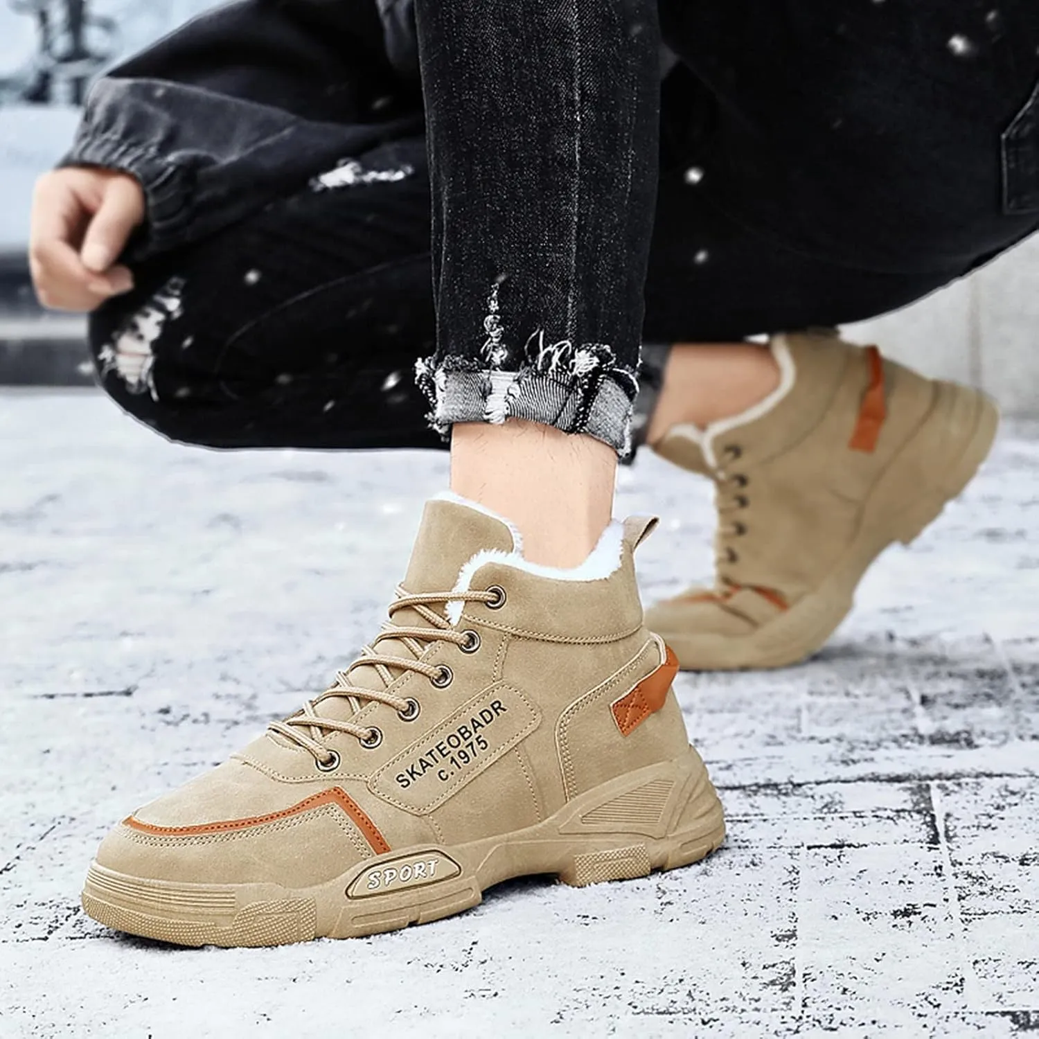 Men Slip on Walking Shoes Comfy Winter Warm Faux Furry Lined Hiking ShoesMemory Foam Breathable Mesh Fashion Sneakers Non Slip Arch Support Cushioning Athletic Running Shoes