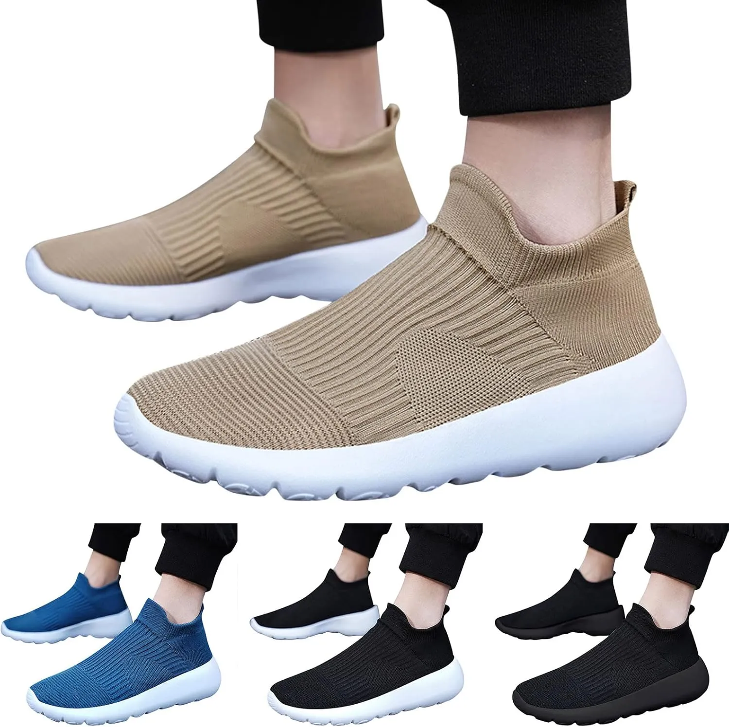 Men Sports Shoes New Pattern Summer Mesh Breathable Comfortable Simple Solid Color Slip On Fashion Sneaker Men Casual