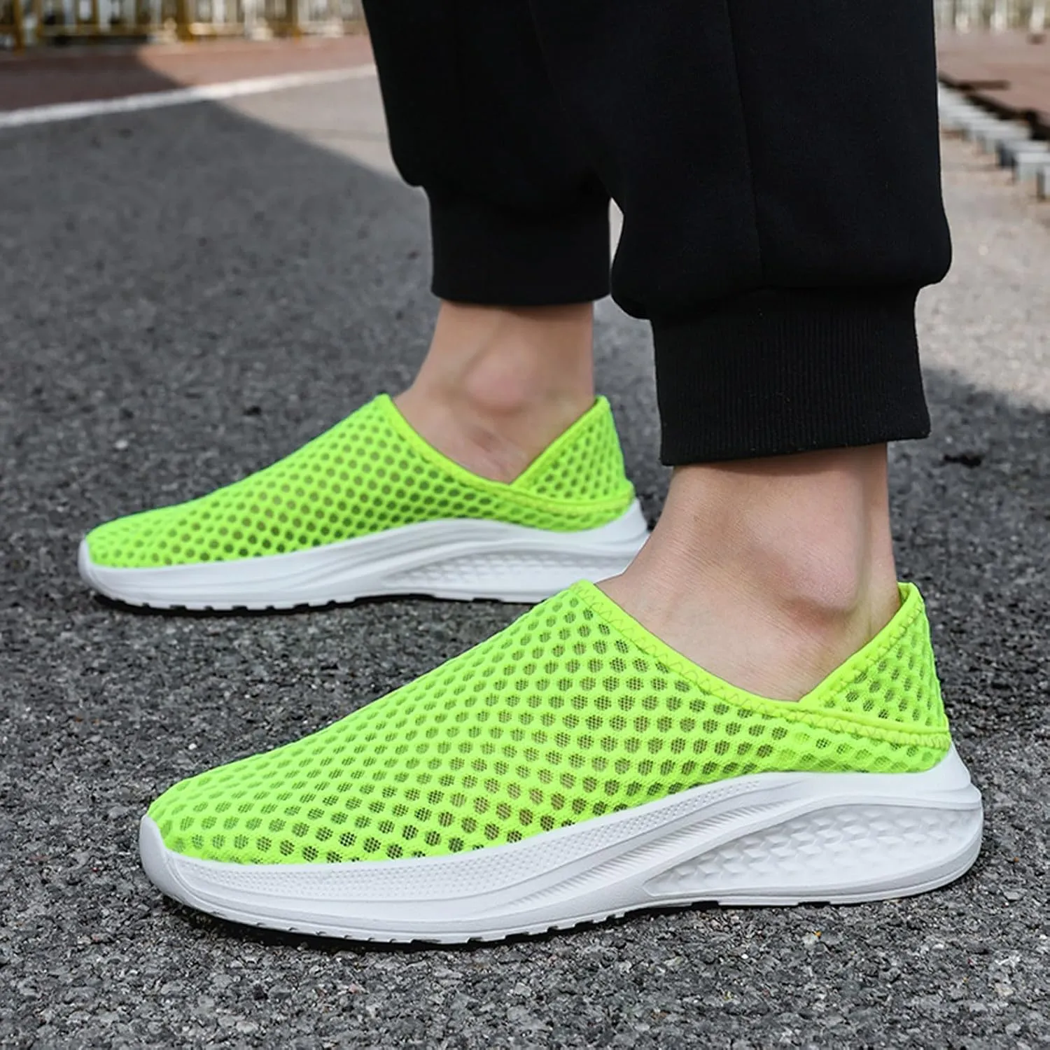 Men's Breathable Knit Sneakers Slip On Casual Shoes for Walking Running Yoga Gym Beach Comfortable Lightweight