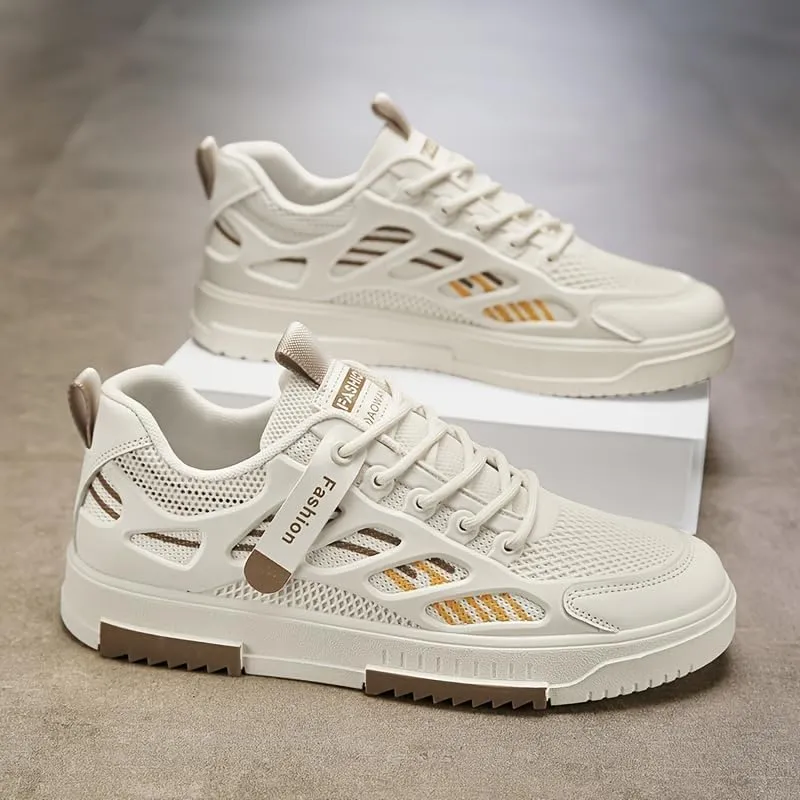 Men's Breathable Mesh Casual Skateboarding Shoes, Fashion Trend Low-Top Sneakers, Daily Lace-Up Round Toe，Men's Sneakers