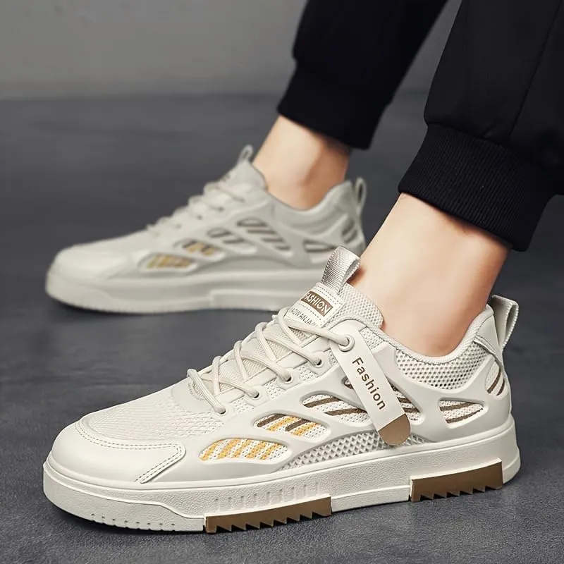 Men's Breathable Mesh Casual Skateboarding Shoes, Fashion Trend Low-Top Sneakers, Daily Lace-Up Round Toe，Men's Sneakers