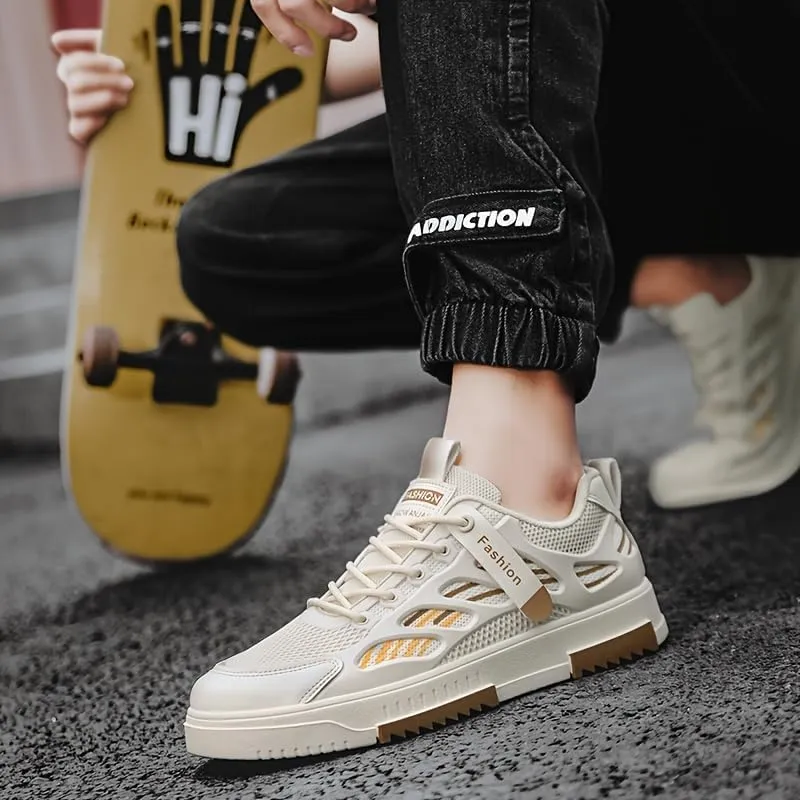 Men's Breathable Mesh Casual Skateboarding Shoes, Fashion Trend Low-Top Sneakers, Daily Lace-Up Round Toe，Men's Sneakers