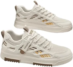 Men's Breathable Mesh Casual Skateboarding Shoes, Fashion Trend Low-Top Sneakers, Daily Lace-Up Round Toe，Men's Sneakers