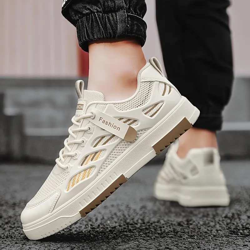Men's Breathable Mesh Casual Skateboarding Shoes, Fashion Trend Low-Top Sneakers, Daily Lace-Up Round Toe，Men's Sneakers