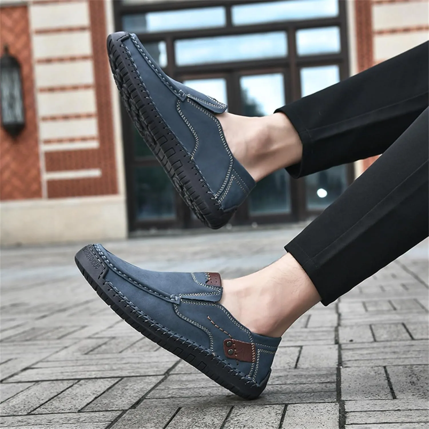 Men's Casual Shoes 2025 Breathable Comfy Flat Bottom Bussiness Casual Shoes for Work Slip on Non Slip Plus Size Leather Loafers for Men