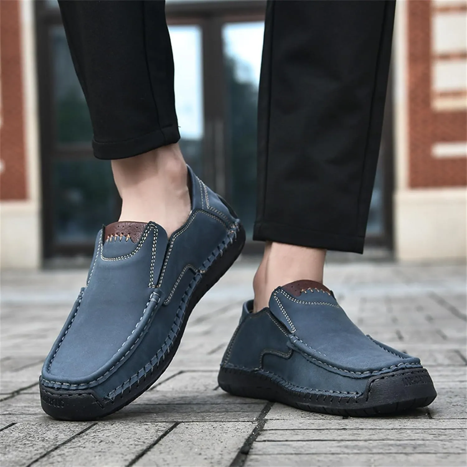 Men's Casual Shoes 2025 Breathable Comfy Flat Bottom Bussiness Casual Shoes for Work Slip on Non Slip Plus Size Leather Loafers for Men