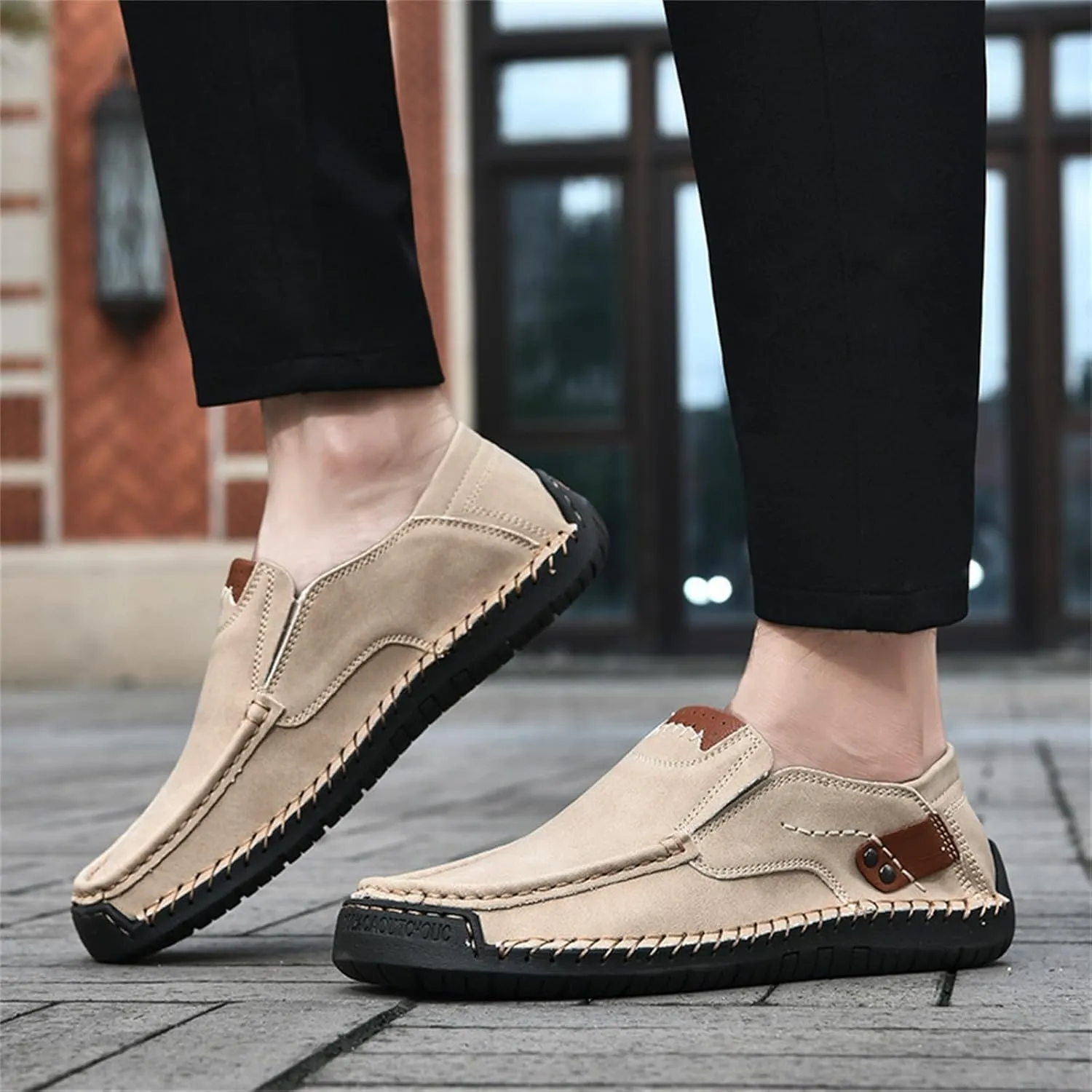 Men's Casual Shoes 2025 Breathable Comfy Flat Bottom Bussiness Casual Shoes for Work Slip on Non Slip Plus Size Leather Loafers for Men