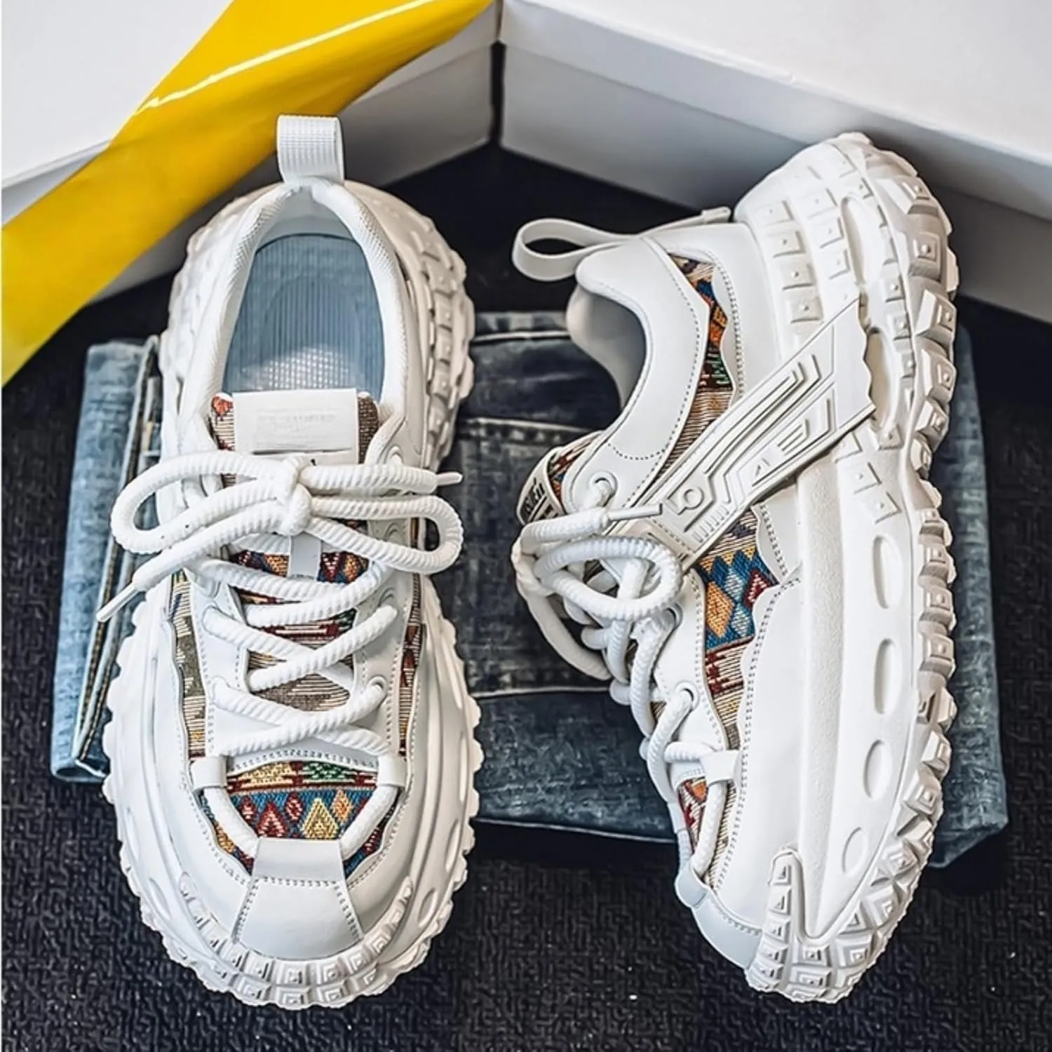 Men's Fashion Leather Lace Up Platform Sneakers Casual Round Toe Low Top Walking Running Sport Shoes for Daily Commutes