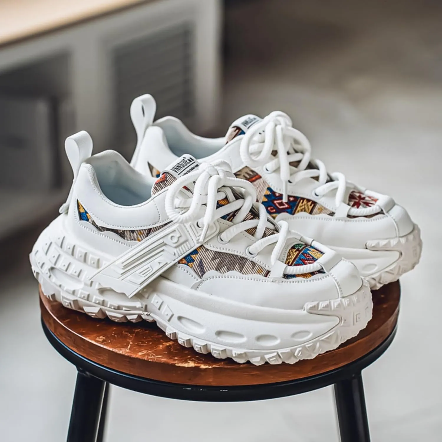 Men's Fashion Leather Lace Up Platform Sneakers Casual Round Toe Low Top Walking Running Sport Shoes for Daily Commutes