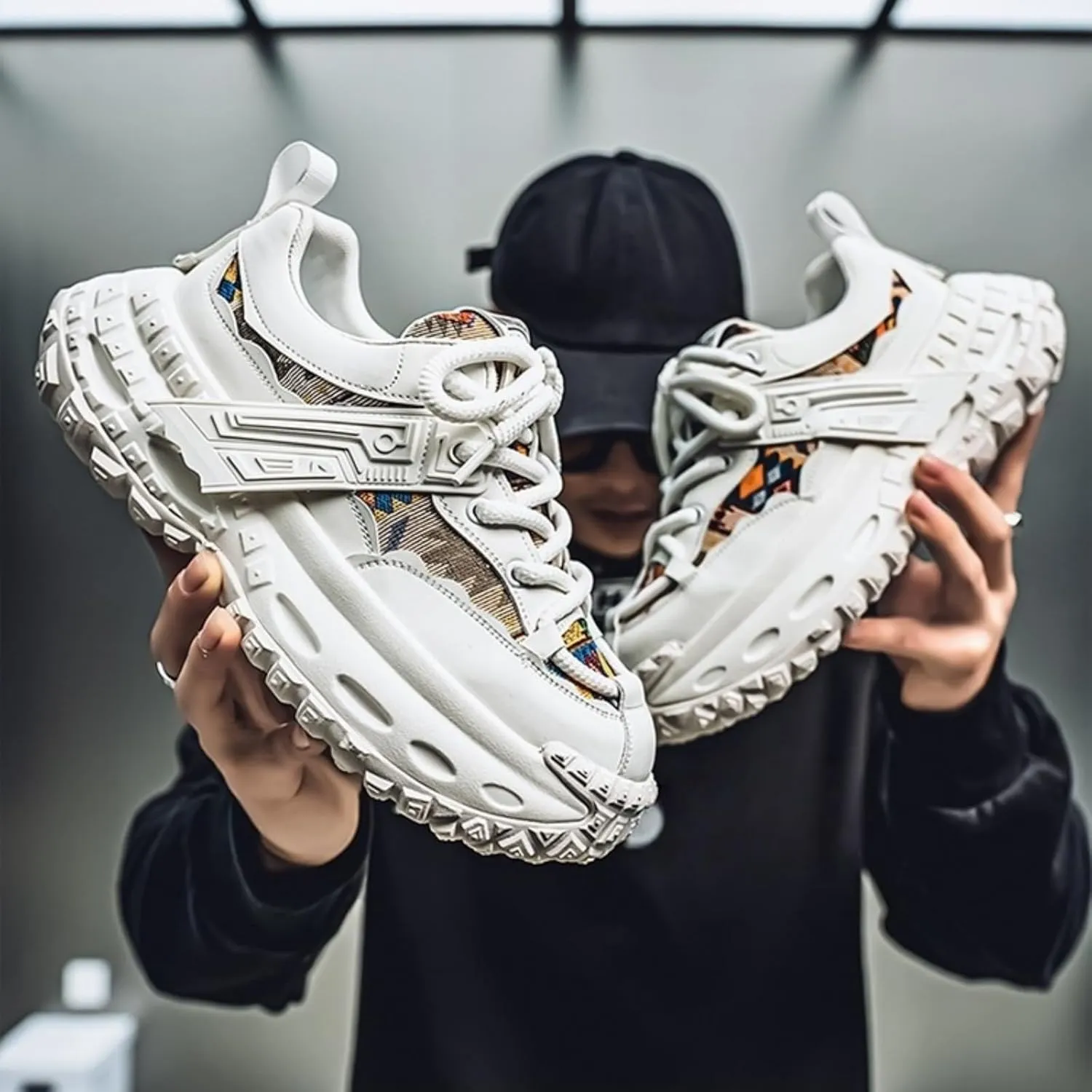 Men's Fashion Leather Lace Up Platform Sneakers Casual Round Toe Low Top Walking Running Sport Shoes for Daily Commutes