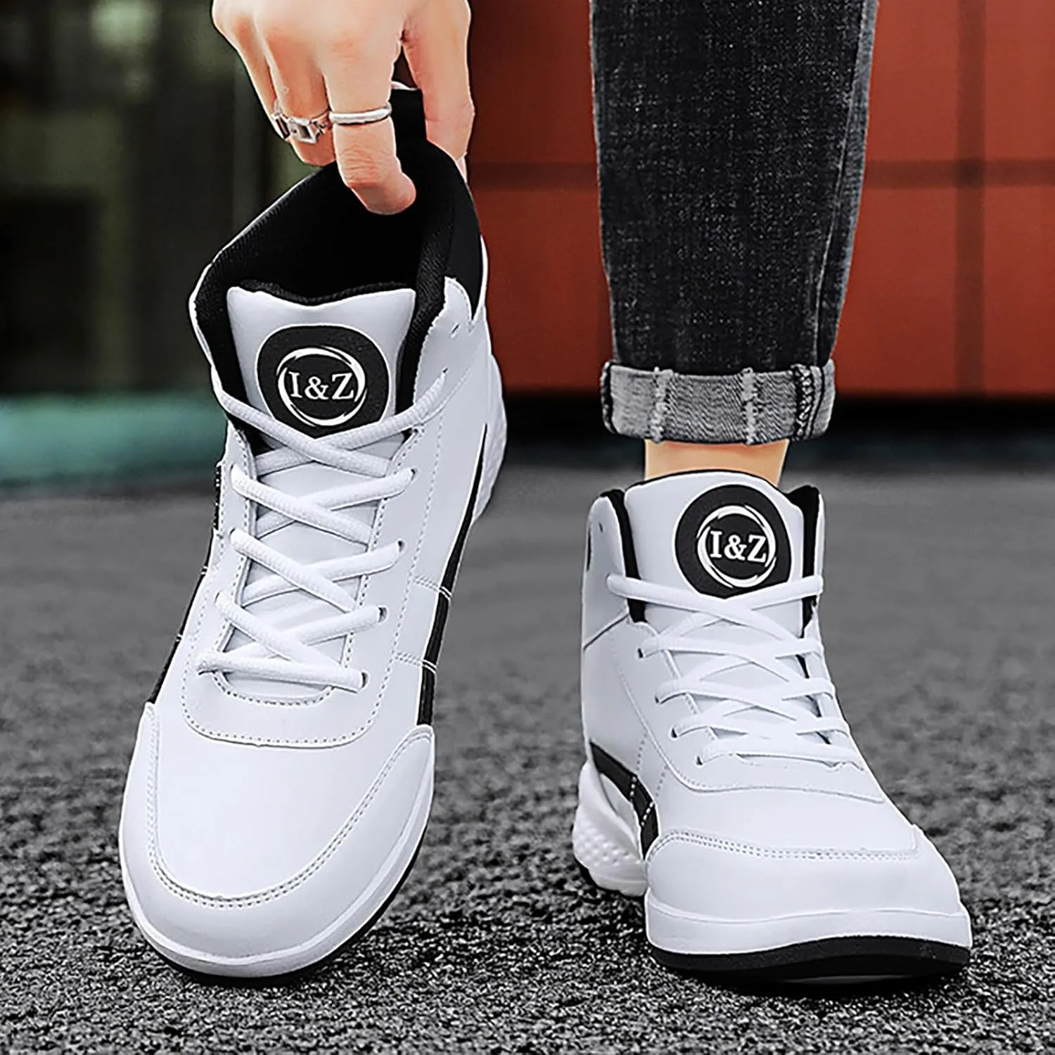 Mens High Top Sneakers Lace-up Casual Breathable Soft Walking Running Shoes Comfortable Tennis Shoes Flat Bottom Non Slip Mens Shoe for Summer Spring