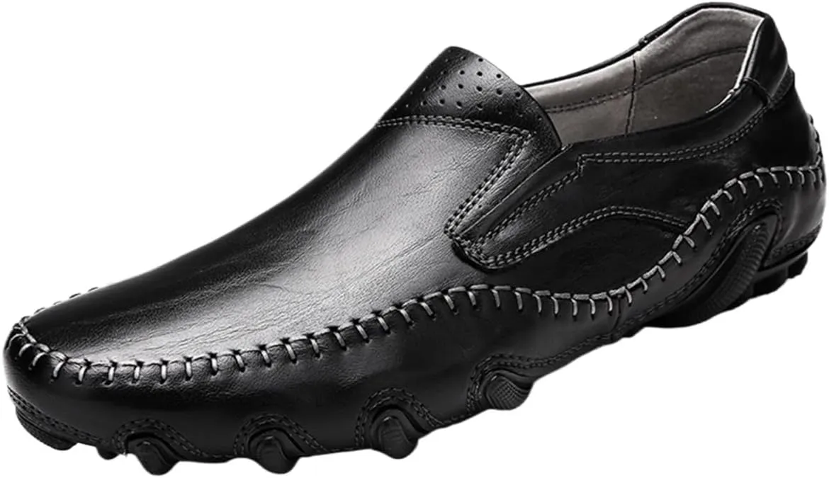 Men's Lightweight Driving Loafers – Breathable Leather Slip-Ons with Anti-Slip Sole, Flat Heel, and Comfortable Fit for Walking