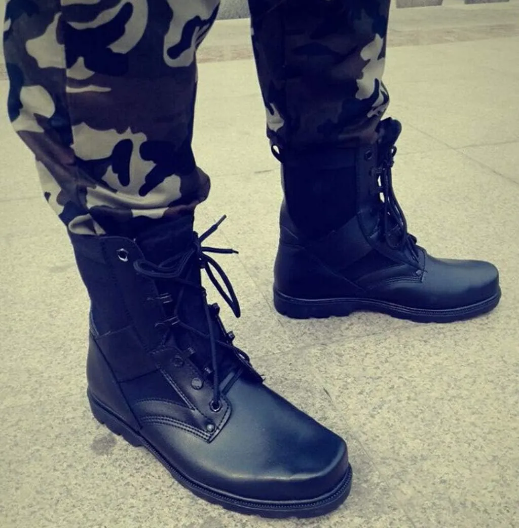 Men's Military Combat Boots, High-Tops Security Forces Tactical Boot Outdoor Hiking Breathable Shoes,Black A-36