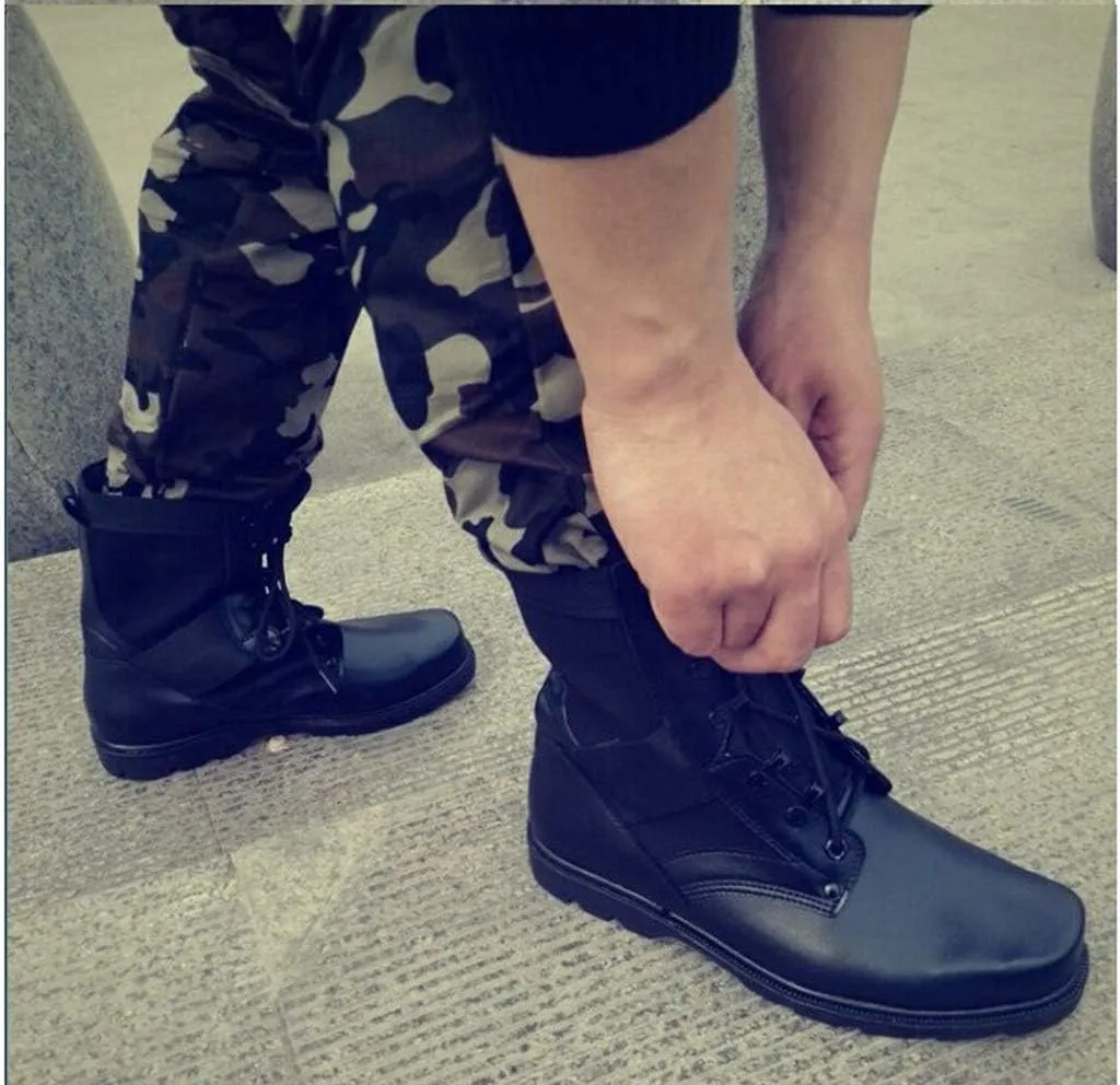 Men's Military Combat Boots, High-Tops Security Forces Tactical Boot Outdoor Hiking Breathable Shoes,Black A-36