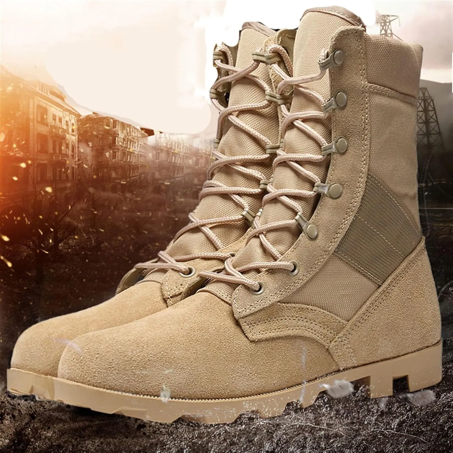 Men's Motocycle Combat Boots, Men's Plus Size Breathable Anti Slip Lace Up High Top Tactical Boots, Wear Resistant Comfortable Waterproof Hiking Boots, for Work, Security