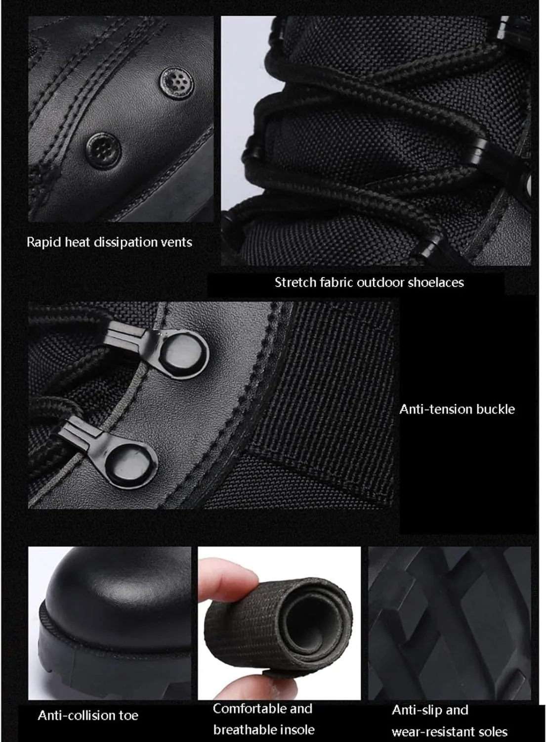 Men's Motocycle Combat Boots, Men's Plus Size Breathable Anti Slip Lace Up High Top Tactical Boots, Wear Resistant Comfortable Waterproof Hiking Boots, for Work, Security