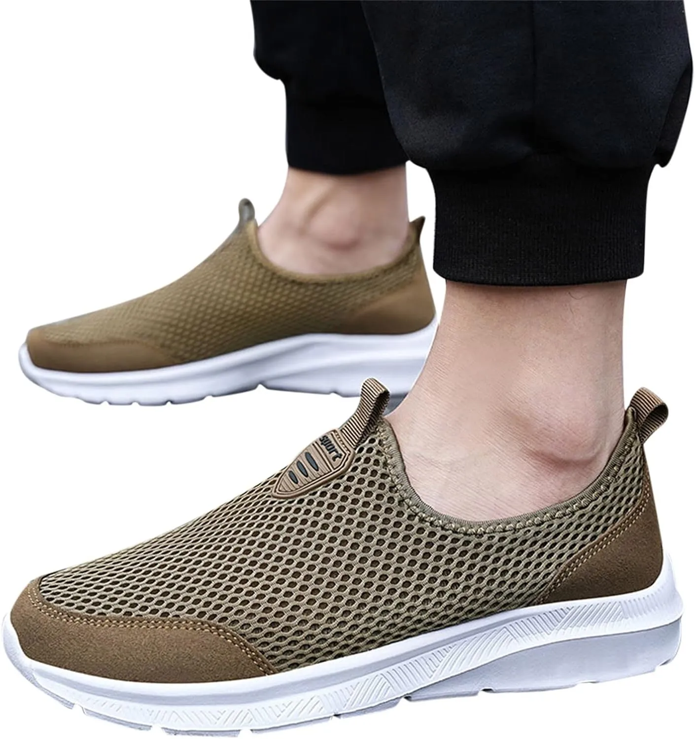 Men's Orthopedic Walking Shoes Air-Cushion Sneakers for Men 2025 Casual Mesh Summer Slip-On Breathable Shoe Closed Toe Solid Color Sneaker with Arch-Support
