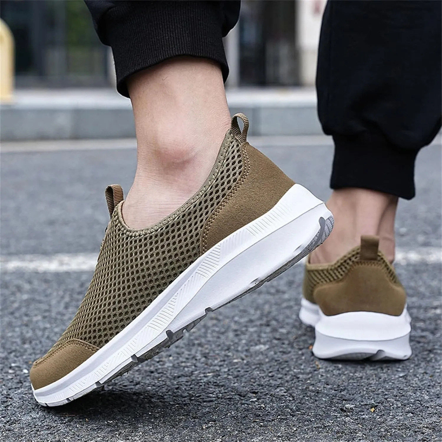 Men's Orthopedic Walking Shoes Air-Cushion Sneakers for Men 2025 Casual Mesh Summer Slip-On Breathable Shoe Closed Toe Solid Color Sneaker with Arch-Support