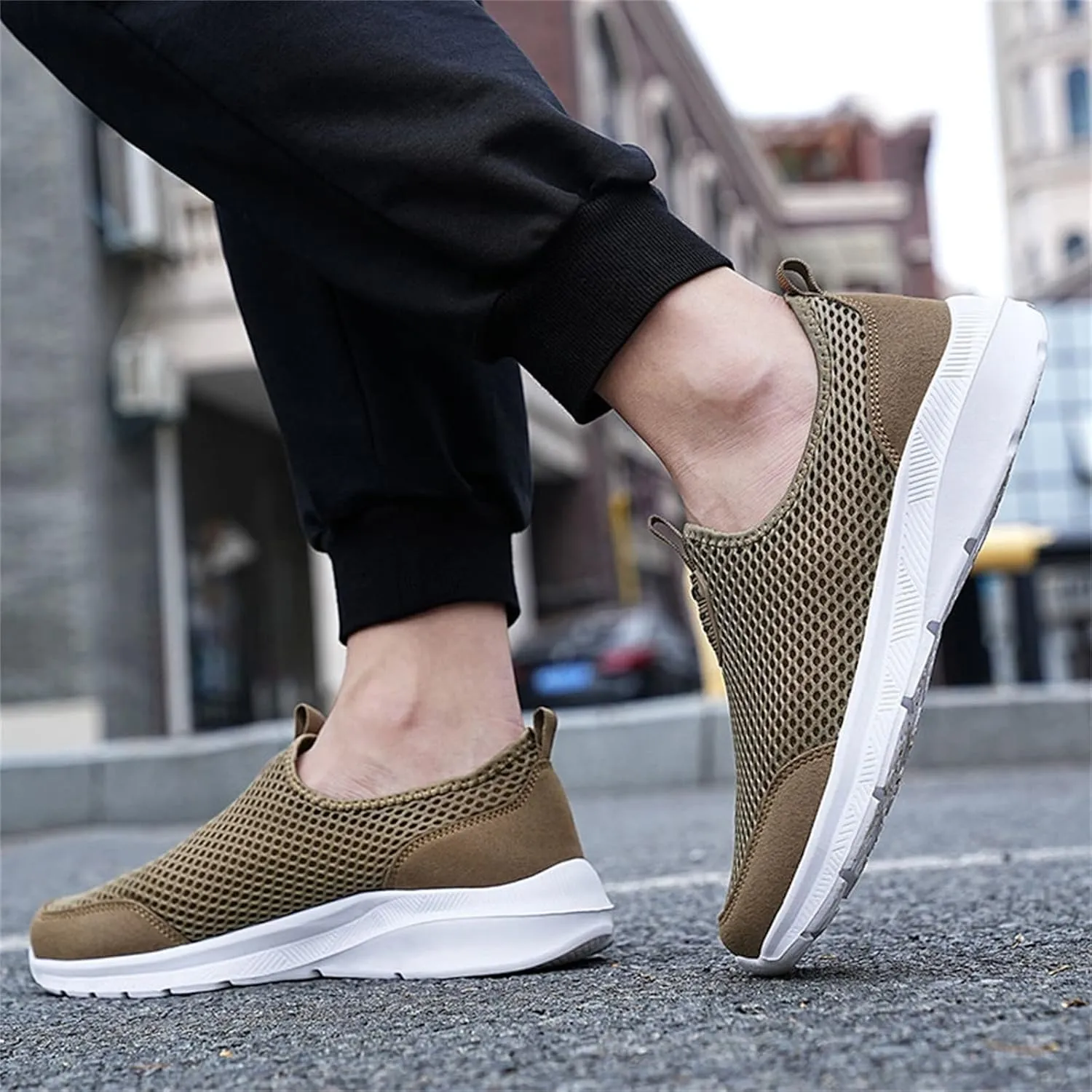 Men's Orthopedic Walking Shoes Air-Cushion Sneakers for Men 2025 Casual Mesh Summer Slip-On Breathable Shoe Closed Toe Solid Color Sneaker with Arch-Support