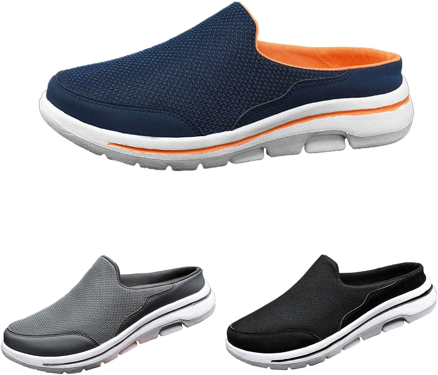 Men's Orthopedic Walking Shoes Slide 2025 Casual Mesh Summer Slip-On Breathable Slippers Solid Color Closed Toe Mens Slingback Mules with Arch-Support
