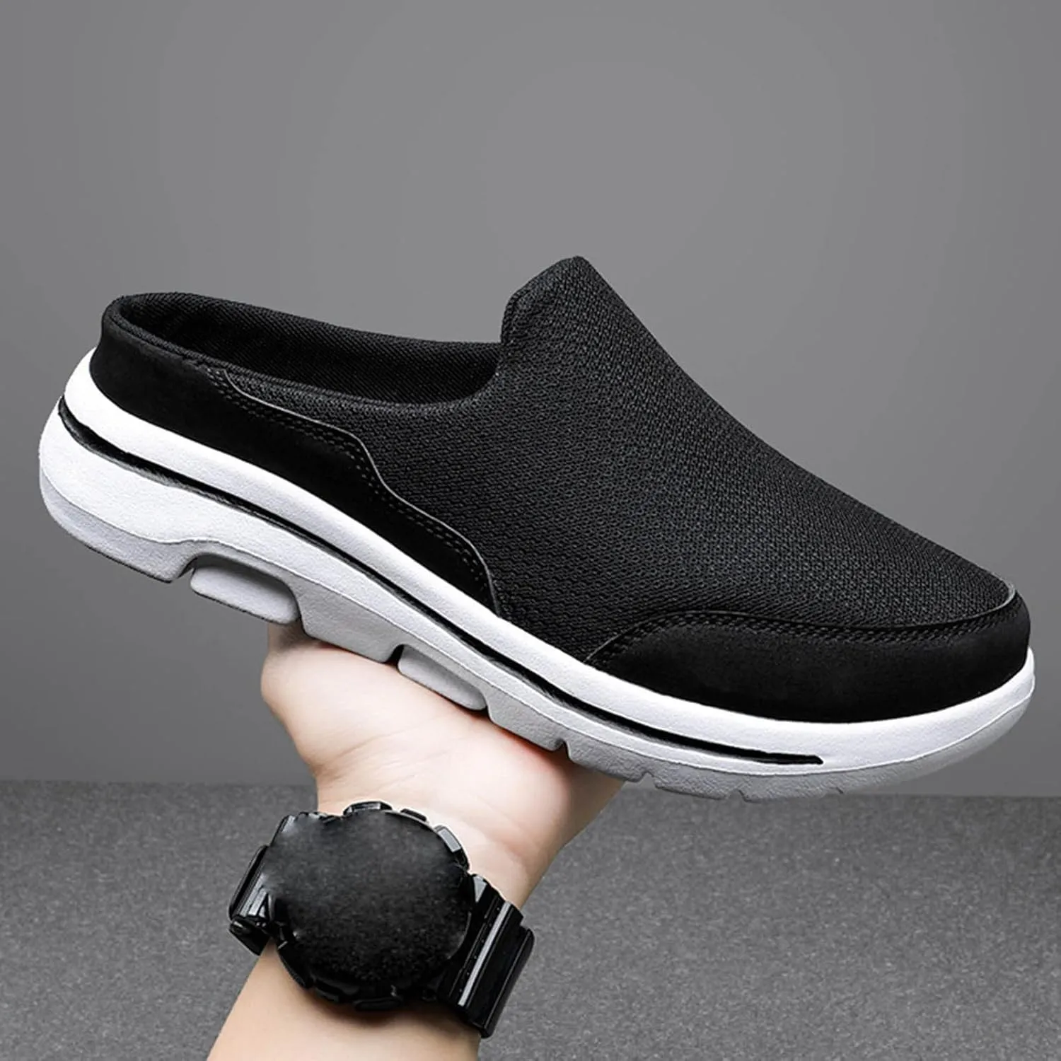 Men's Orthopedic Walking Shoes Slide 2025 Casual Mesh Summer Slip-On Breathable Slippers Solid Color Closed Toe Mens Slingback Mules with Arch-Support
