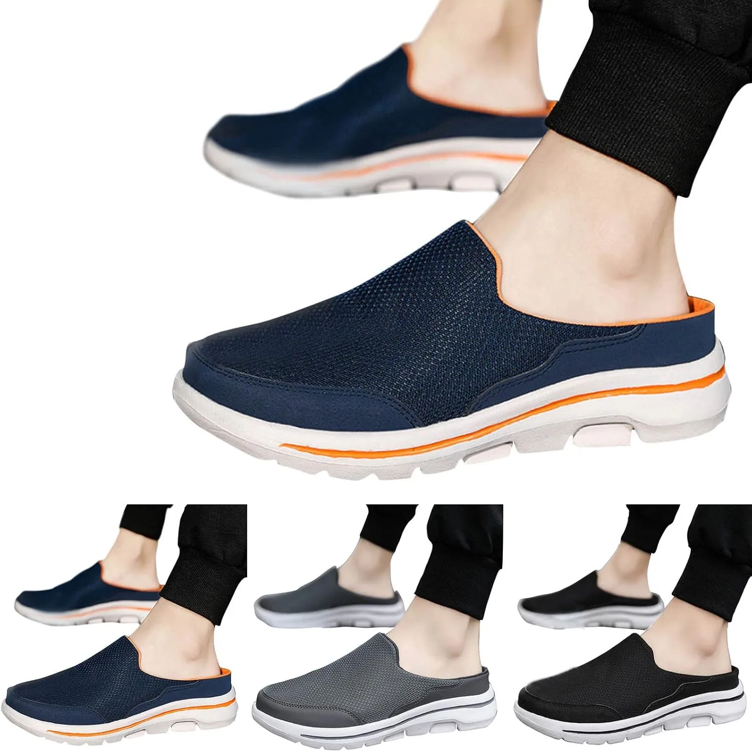 Men's Orthopedic Walking Shoes Slide 2025 Casual Mesh Summer Slip-On Breathable Slippers Solid Color Closed Toe Mens Slingback Mules with Arch-Support