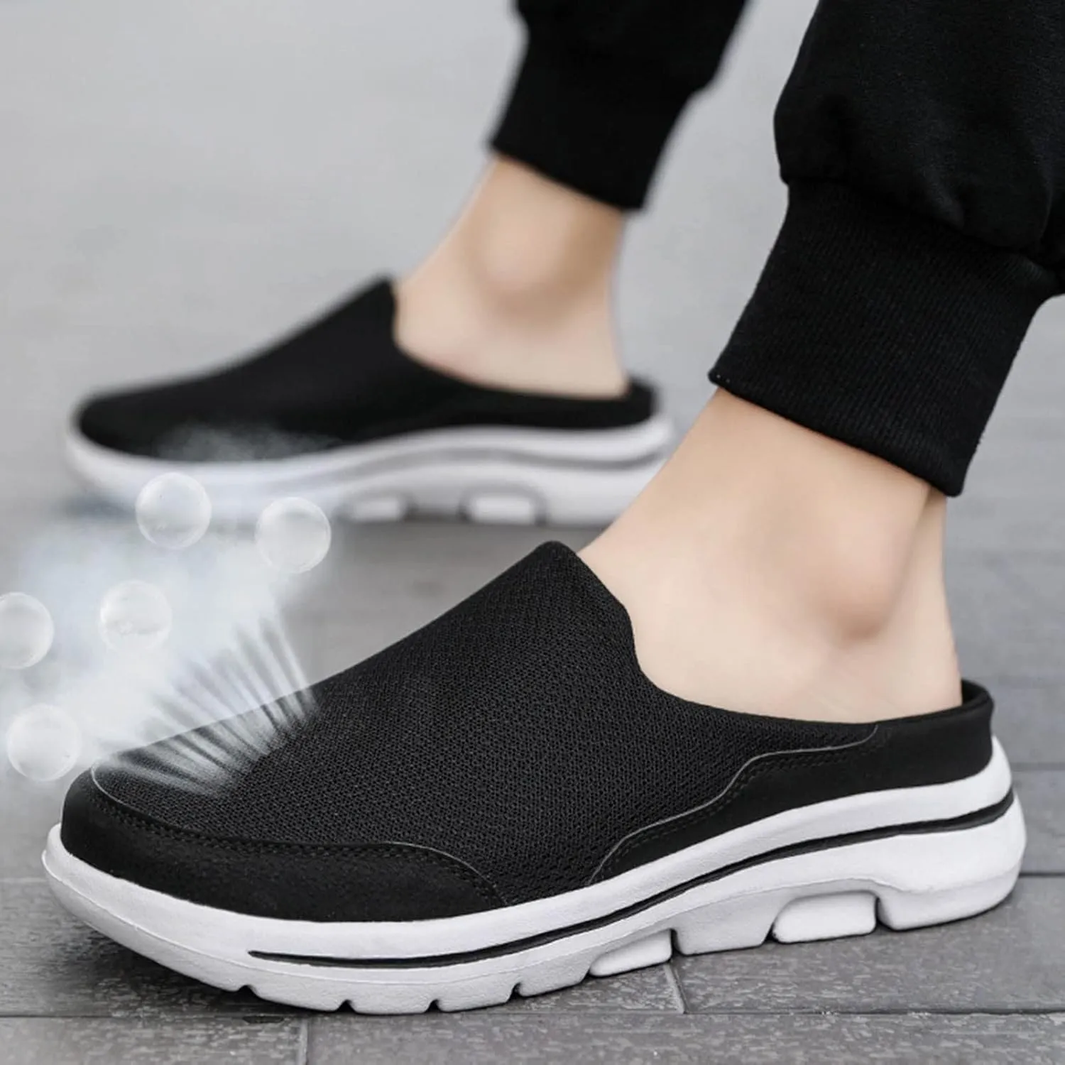 Men's Orthopedic Walking Shoes Slide 2025 Casual Mesh Summer Slip-On Breathable Slippers Solid Color Closed Toe Mens Slingback Mules with Arch-Support