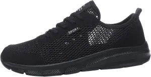 Men's Running Tennis Shoes Breathable Walking Shoes Lace Up Outdoor Casual Mesh Trainer Running (Black, 11.5)