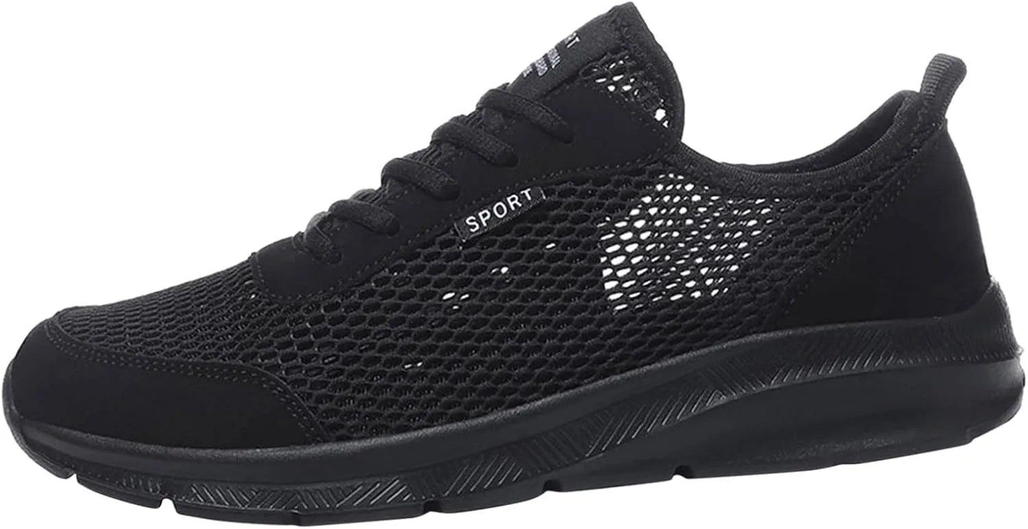 Men's Running Tennis Shoes Breathable Walking Shoes Lace Up Outdoor Casual Mesh Trainer Running (Black, 11.5)