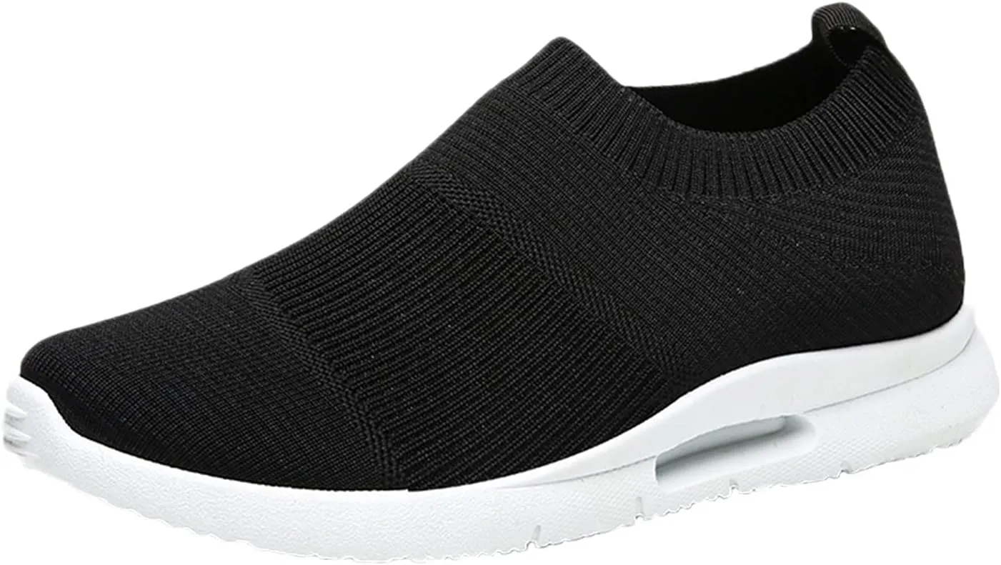 Mens Slip on Cushion Running Shoes Breathable Mesh Knit Lightweight Walking Shoes for Men Arch Support Sneakers with Durable Comfortable Sole Non-Slip Daily Work Wear Footwear