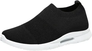 Mens Slip on Cushion Running Shoes Breathable Mesh Knit Lightweight Walking Shoes for Men Arch Support Sneakers with Durable Comfortable Sole Non-Slip Daily Work Wear Footwear