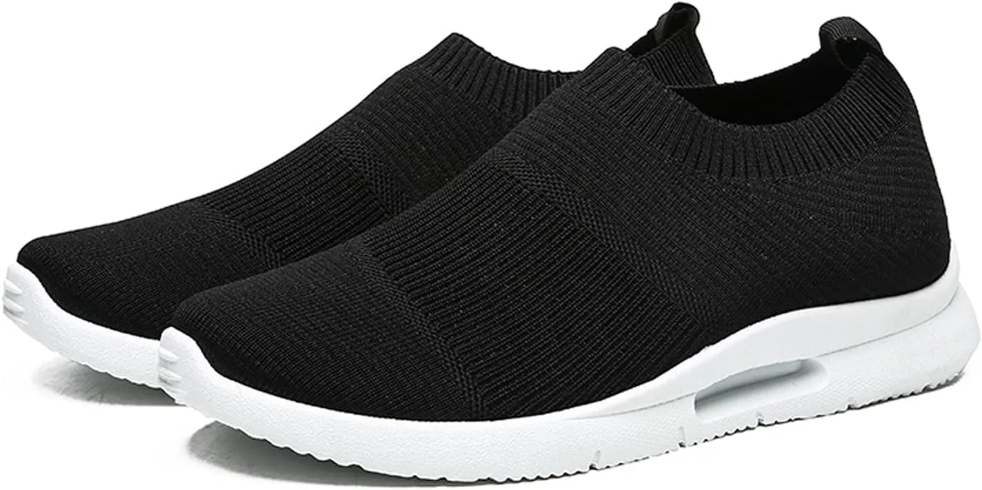 Mens Slip on Cushion Running Shoes Breathable Mesh Knit Lightweight Walking Shoes for Men Arch Support Sneakers with Durable Comfortable Sole Non-Slip Daily Work Wear Footwear