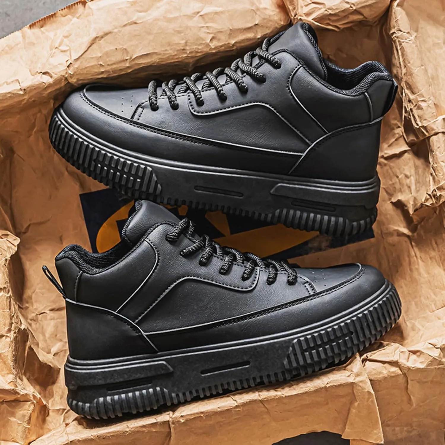 Mens Sport Shoes High Top Lace-up Sneakers for Men Fashion Lightweight Cute Round Toe Sneakers Flat Sole Casual Simple Outdoor Walking Shoe