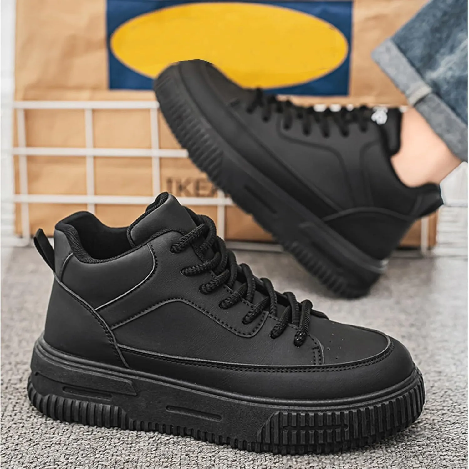 Mens Sport Shoes High Top Lace-up Sneakers for Men Fashion Lightweight Cute Round Toe Sneakers Flat Sole Casual Simple Outdoor Walking Shoe