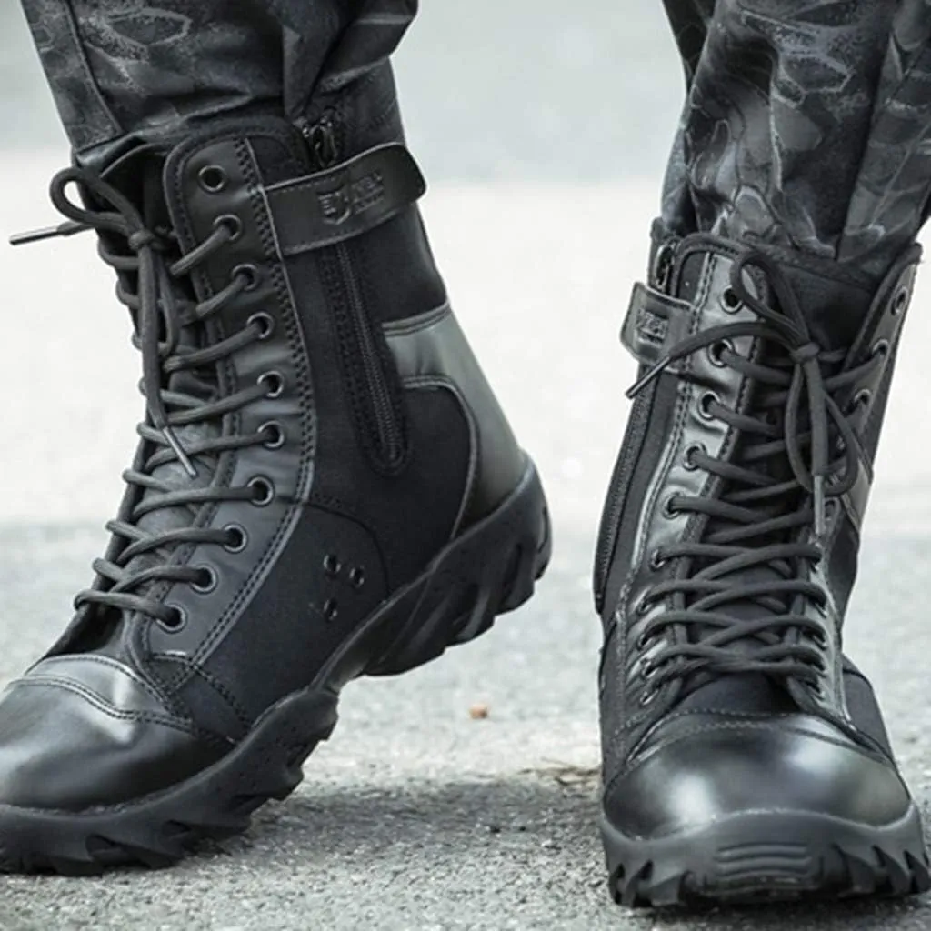 Men's Tactical Boot Lightweight High-Tops Breathable Combat Boots Outdoor Security Military Boots,Black- 44/UK 9.5/US 10