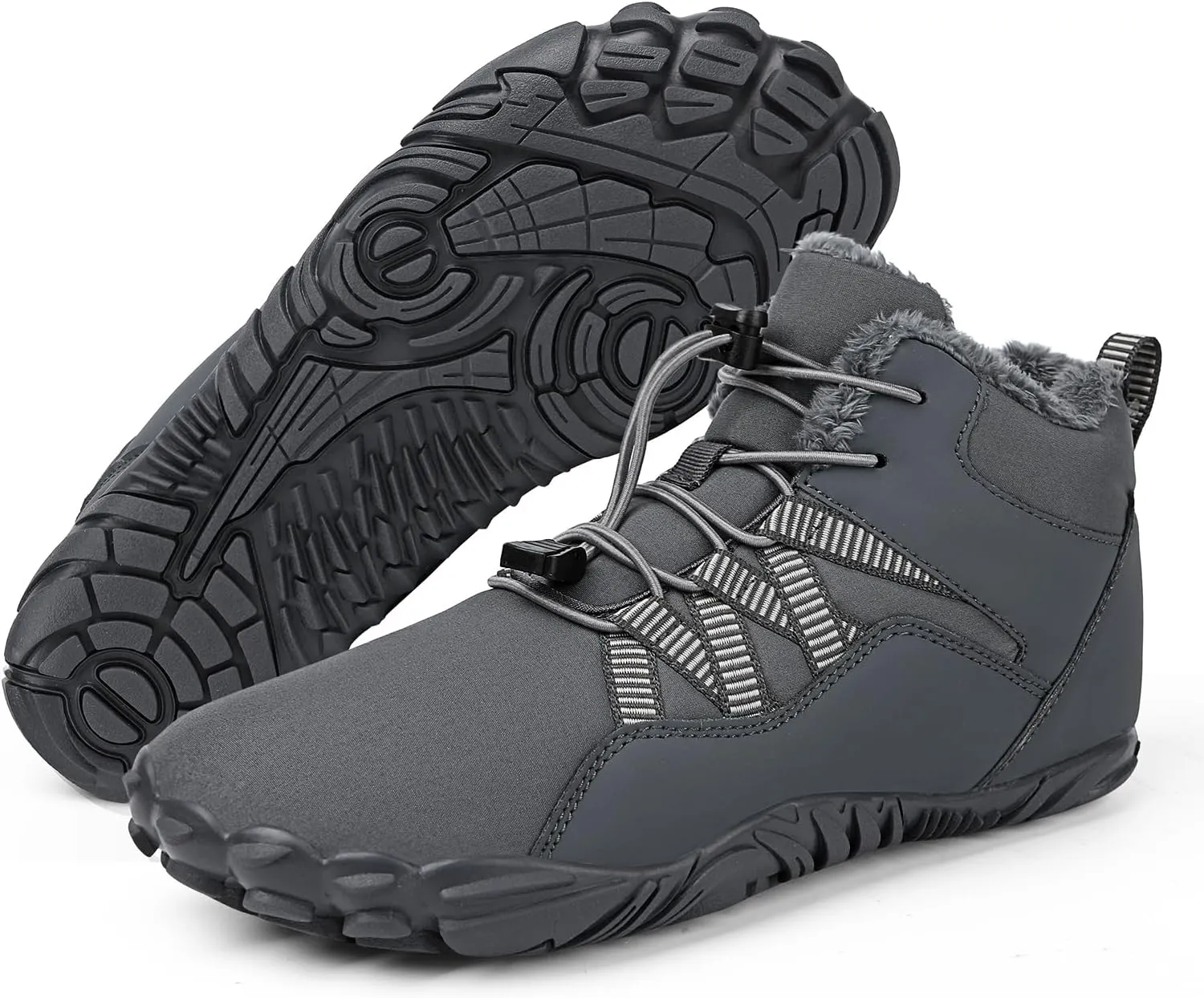 Men's Women's Winter Snow Boots, Slip On Warm Fur Lined Zero Drop Barefoot Hiking Boots, Wide Toe Box Ankle Booties, Minimalist Waterproof Non-Slip Sneakers Hike Shoes for Hiking Walking Outdoor