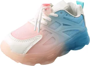 Mesh Breathable Light up Sneakers for Toddler Baby Infant Boys Rubber Sole Lace First Walking Sport Shoes Comfy Casual