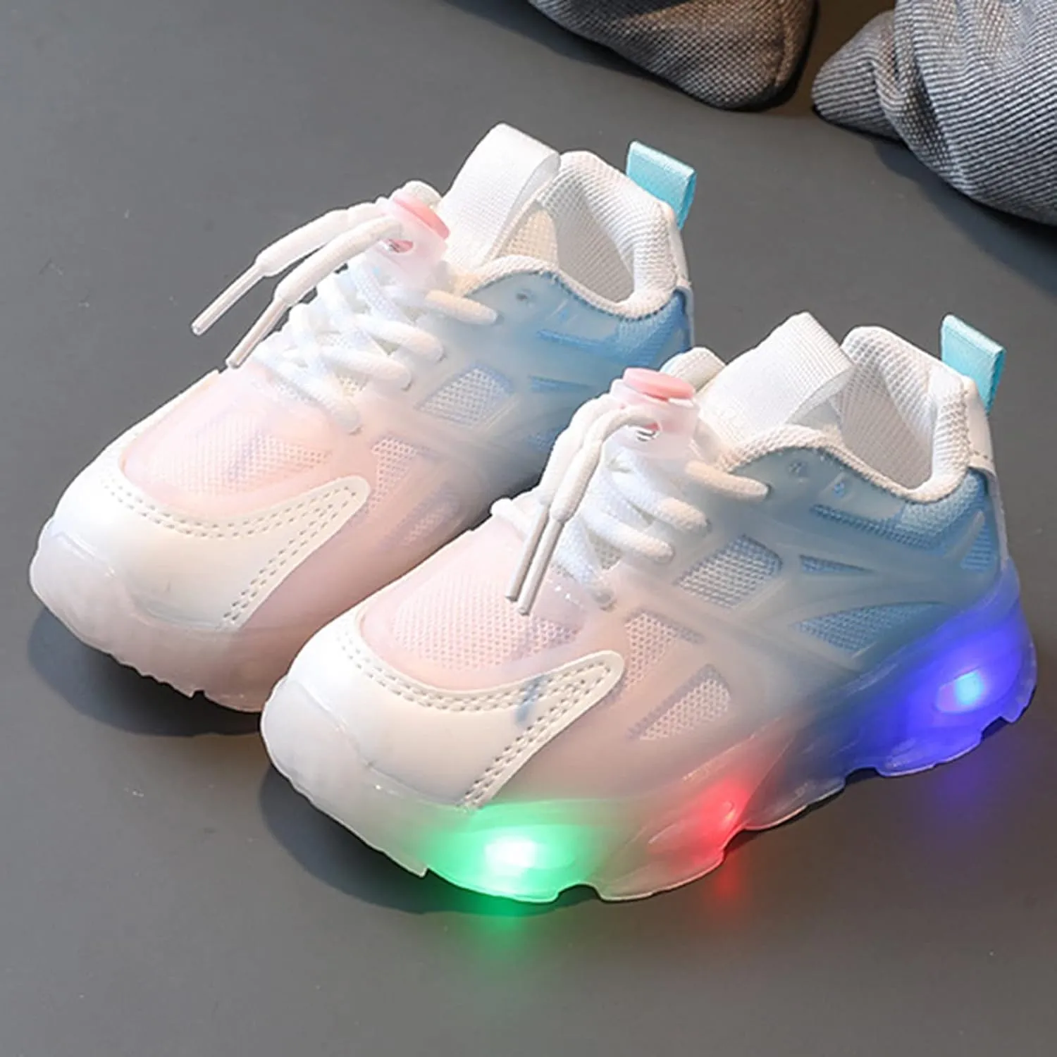 Mesh Breathable Light up Sneakers for Toddler Baby Infant Boys Rubber Sole Lace First Walking Sport Shoes Comfy Casual
