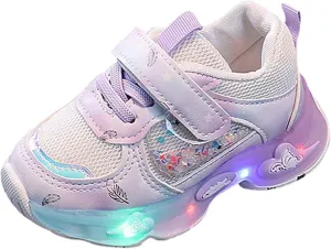 Mesh Glitter 𝗖artoon Sneaker for Toddler Baby Girls Open Breathable Light Up Sport Shoes Outdoor Running Non Slip Comfy