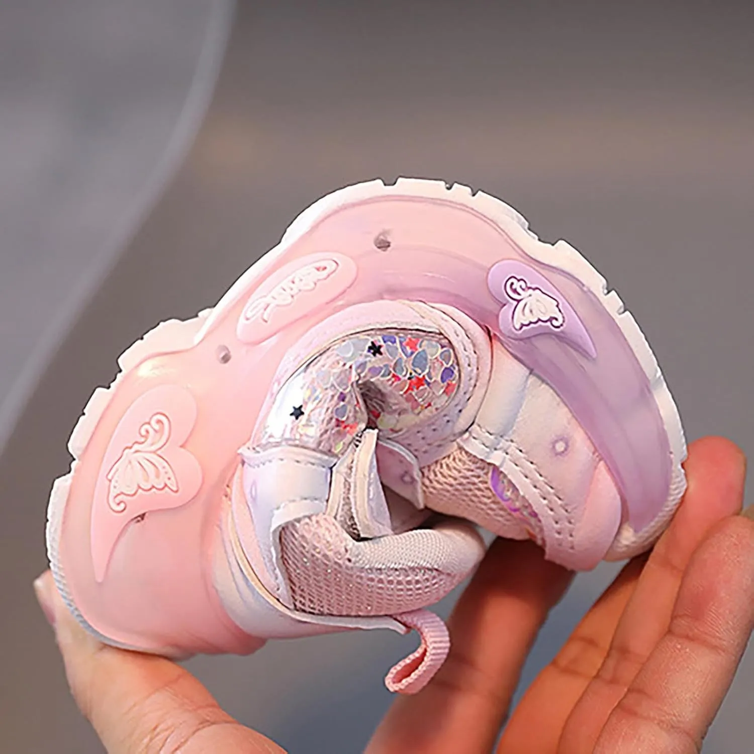 Mesh Glitter 𝗖artoon Sneaker for Toddler Baby Girls Open Breathable Light Up Sport Shoes Outdoor Running Non Slip Comfy
