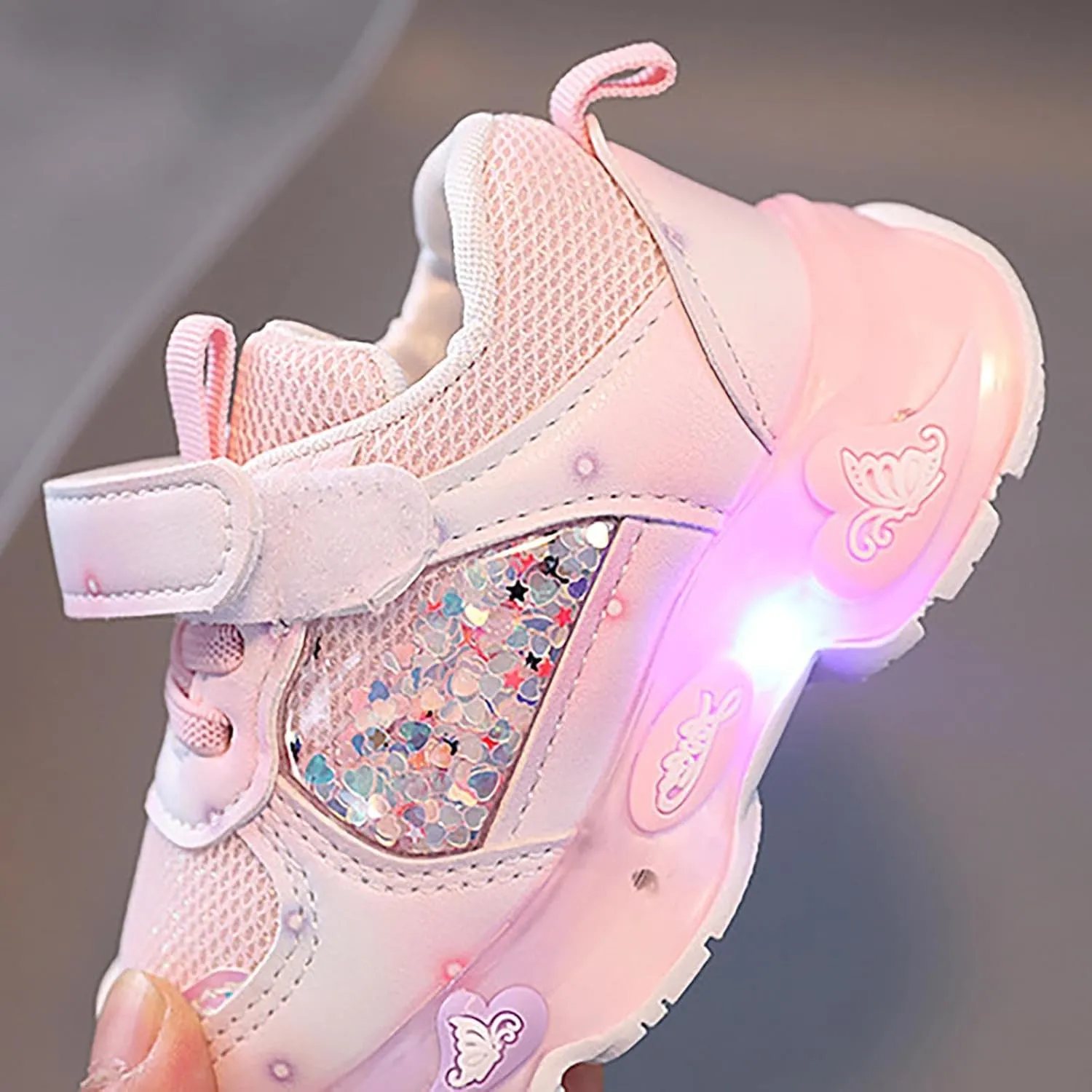Mesh Glitter 𝗖artoon Sneaker for Toddler Baby Girls Open Breathable Light Up Sport Shoes Outdoor Running Non Slip Comfy